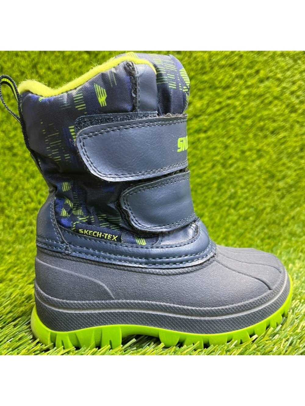 Skechers‎ Toddler Size 5C Navy Blue Green Casual Outdoor Waterproof Winter Boots